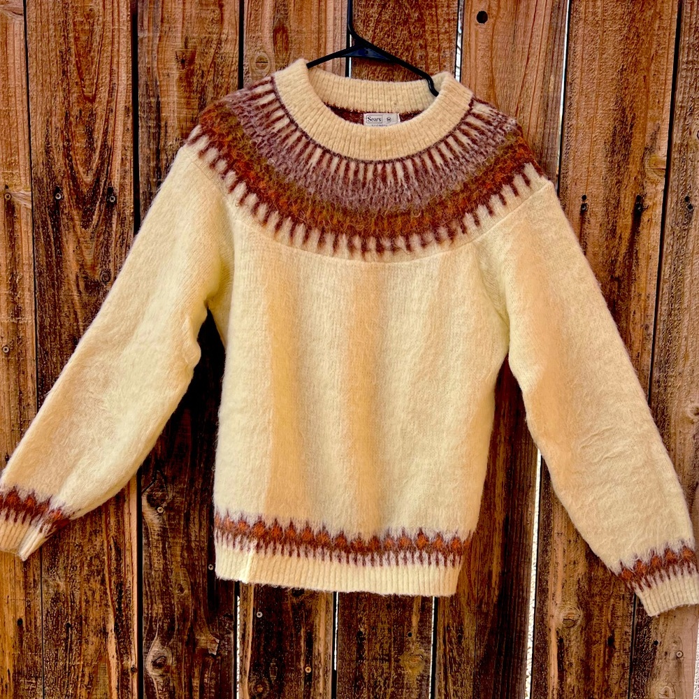 1960s Sears Junior USA Fair Isle-Style Mohair Blend Sweater Sz M Cottage Core